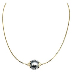 Diamond Tahitian Pearl Necklace 14k Gold Italy Certified