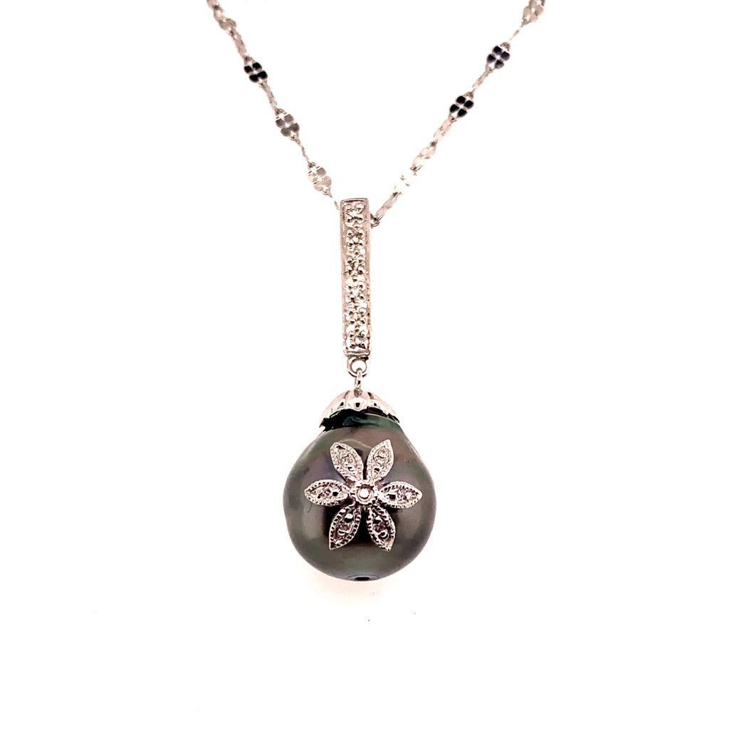 Feine Qualität Tahiti-Perle Diamant-Halskette 18k Gold 12,60 mm 16