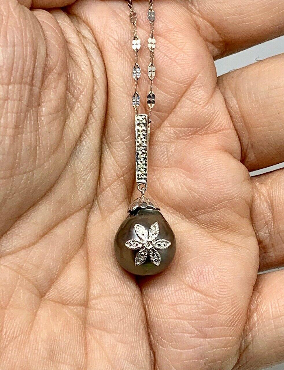 Diamant-Tahiti-Perlenkette 18k Gold 12,6 mm 16