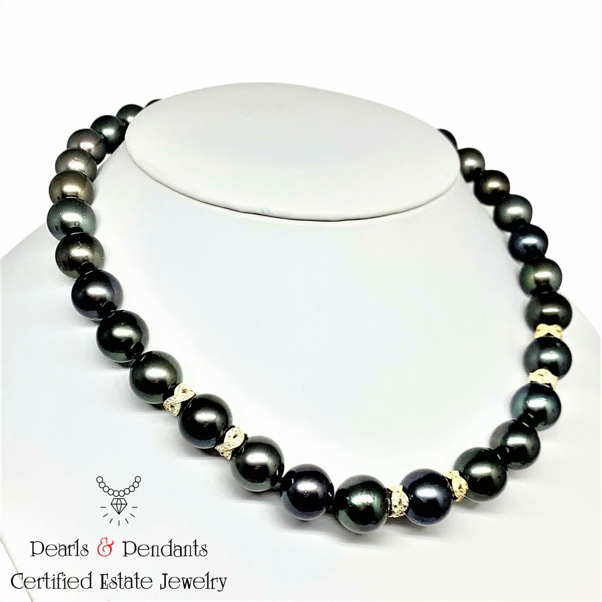 Diamond Tahitian Pearl Necklace 18k Gold Certified 4