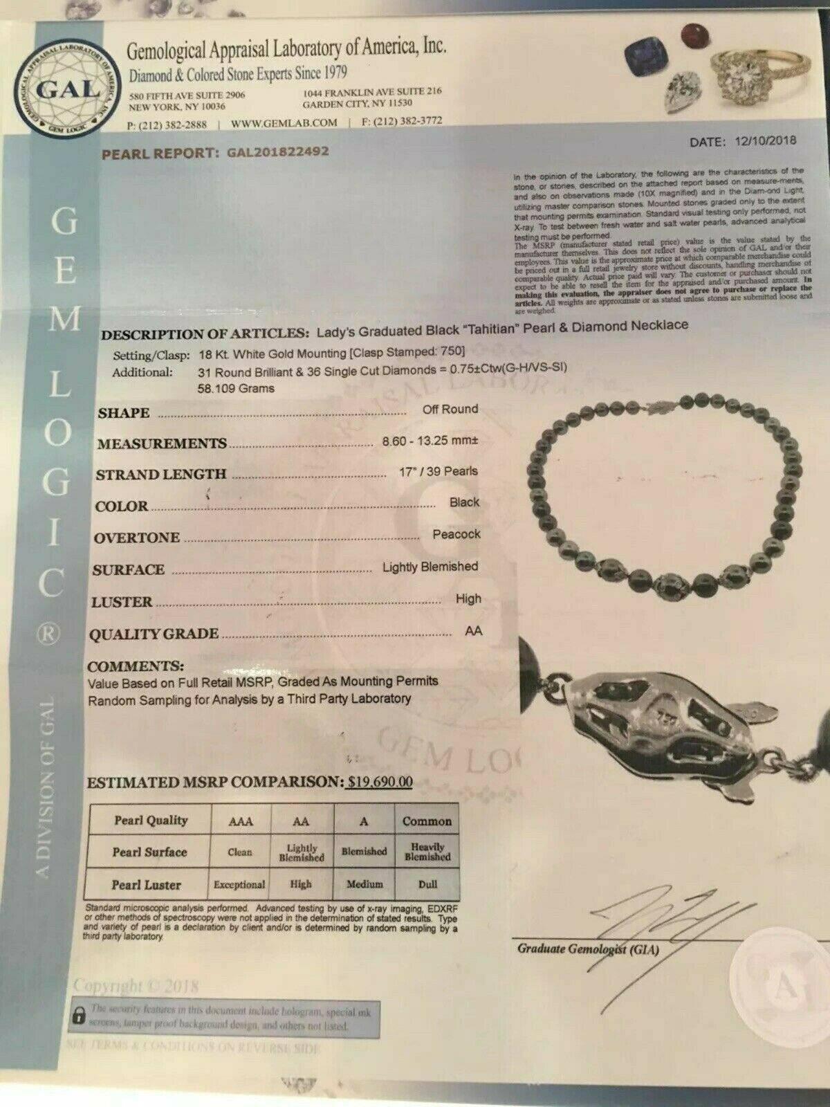 Diamant-Tahiti-Perlenkette 18k Gold 13,25 mm 17