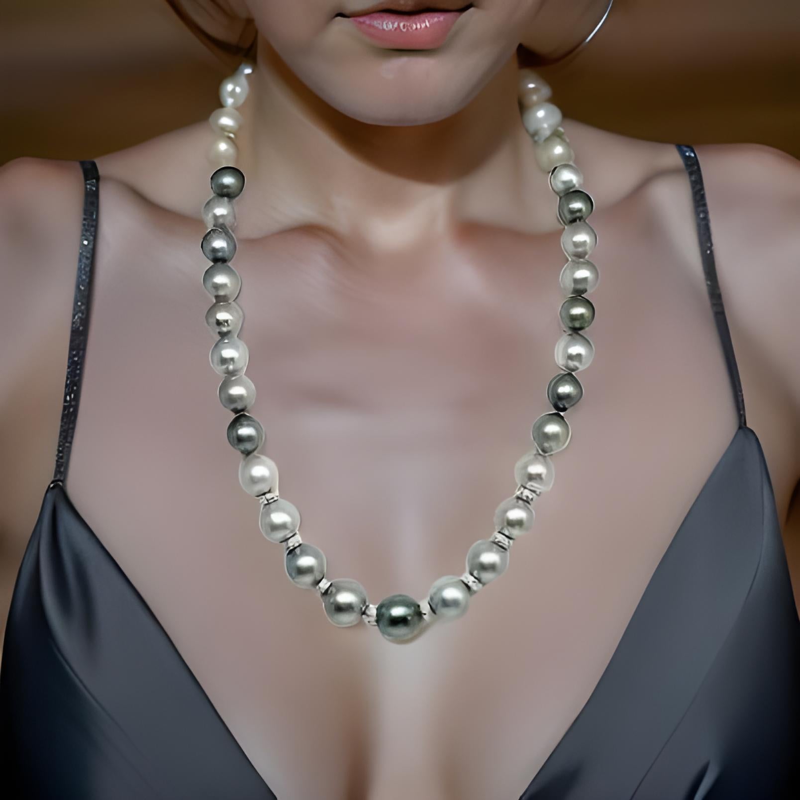 Collana di diamanti e perle tahitiane in oro 18k certificato in vendita 5