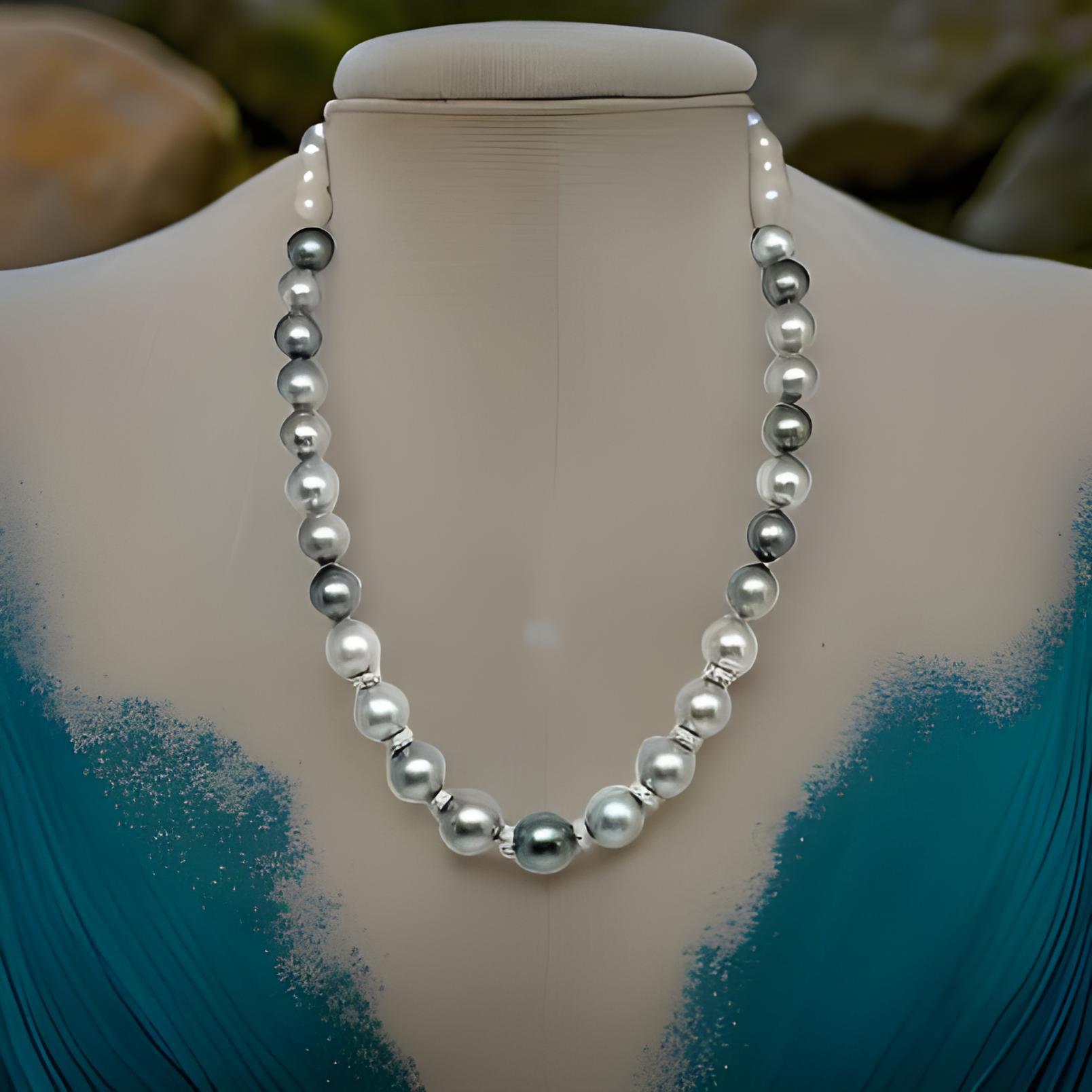 Collana di diamanti e perle tahitiane in oro 18k certificato in vendita 1