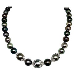 Diamond Tahitian Pearl Necklace 18k Gold Certified