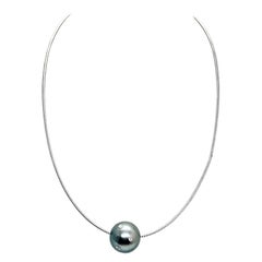 Diamond Tahitian Pearl Pendant Necklace 16.11 mm 14k Gold Italy Certified