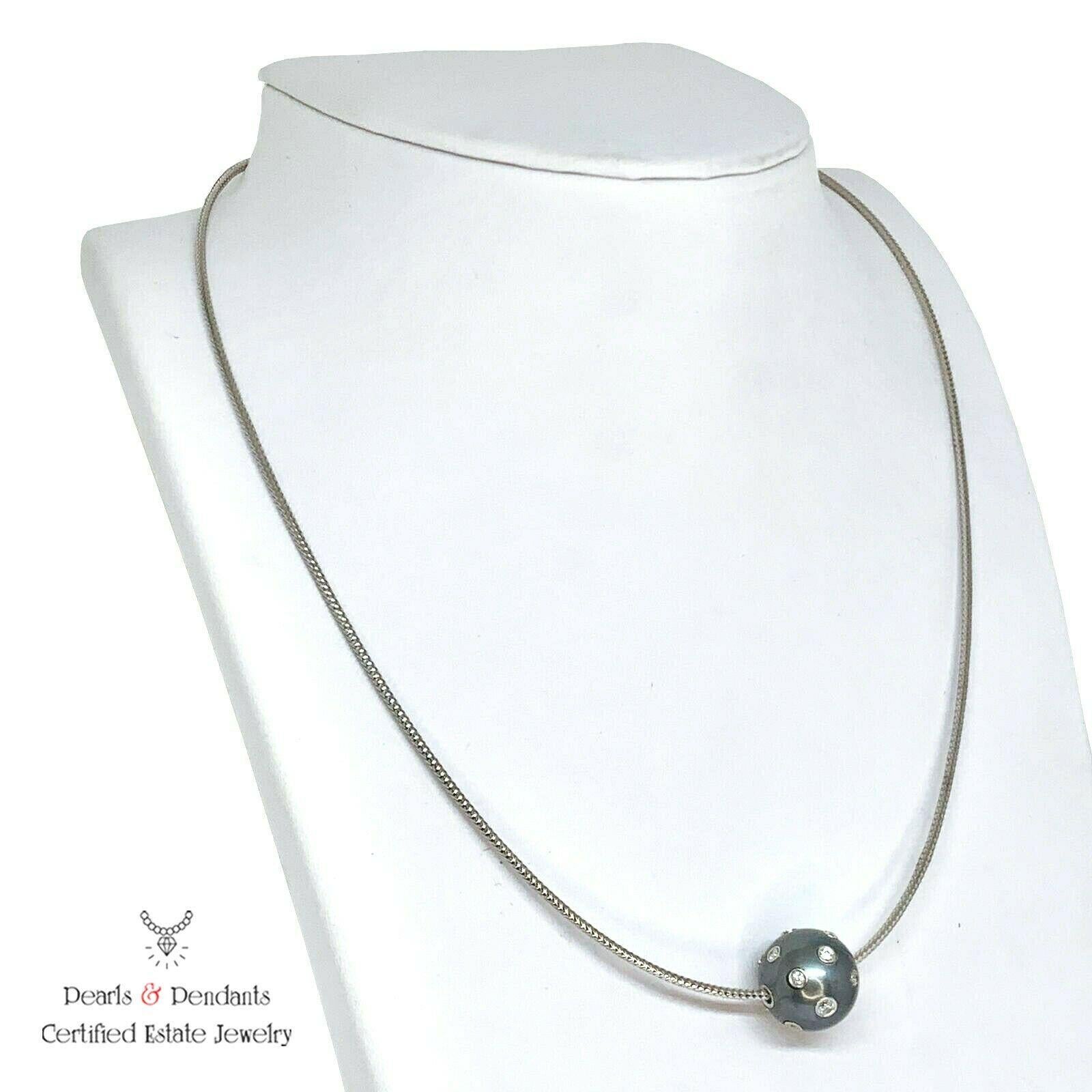 Diamond Tahitian South Sea Pearl Necklace 0.5 TCW 14k Gold Certified In New Condition For Sale In Brooklyn, NY