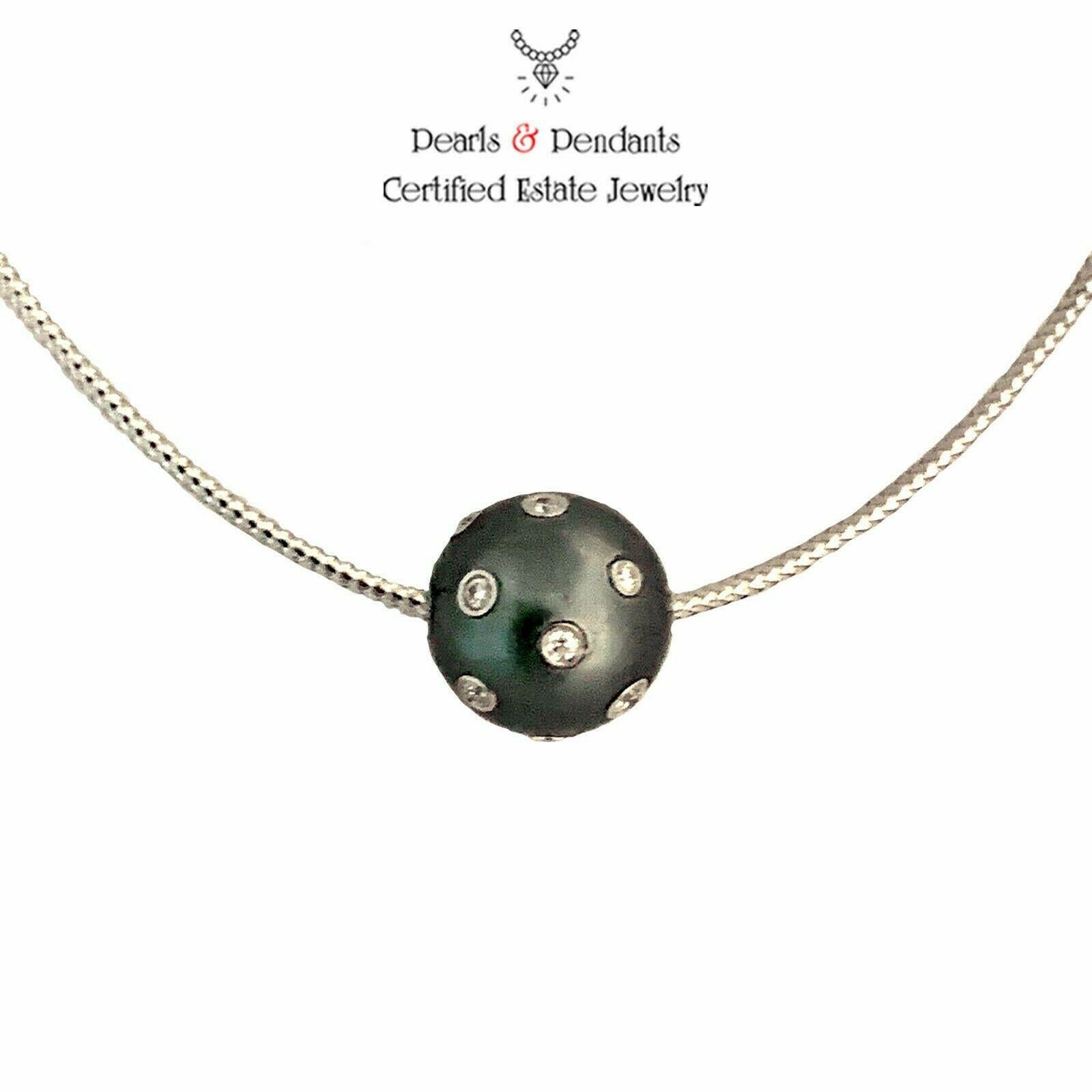 Diamond Tahitian South Sea Pearl Necklace 0.5 TCW 14k Gold Certified For Sale 1
