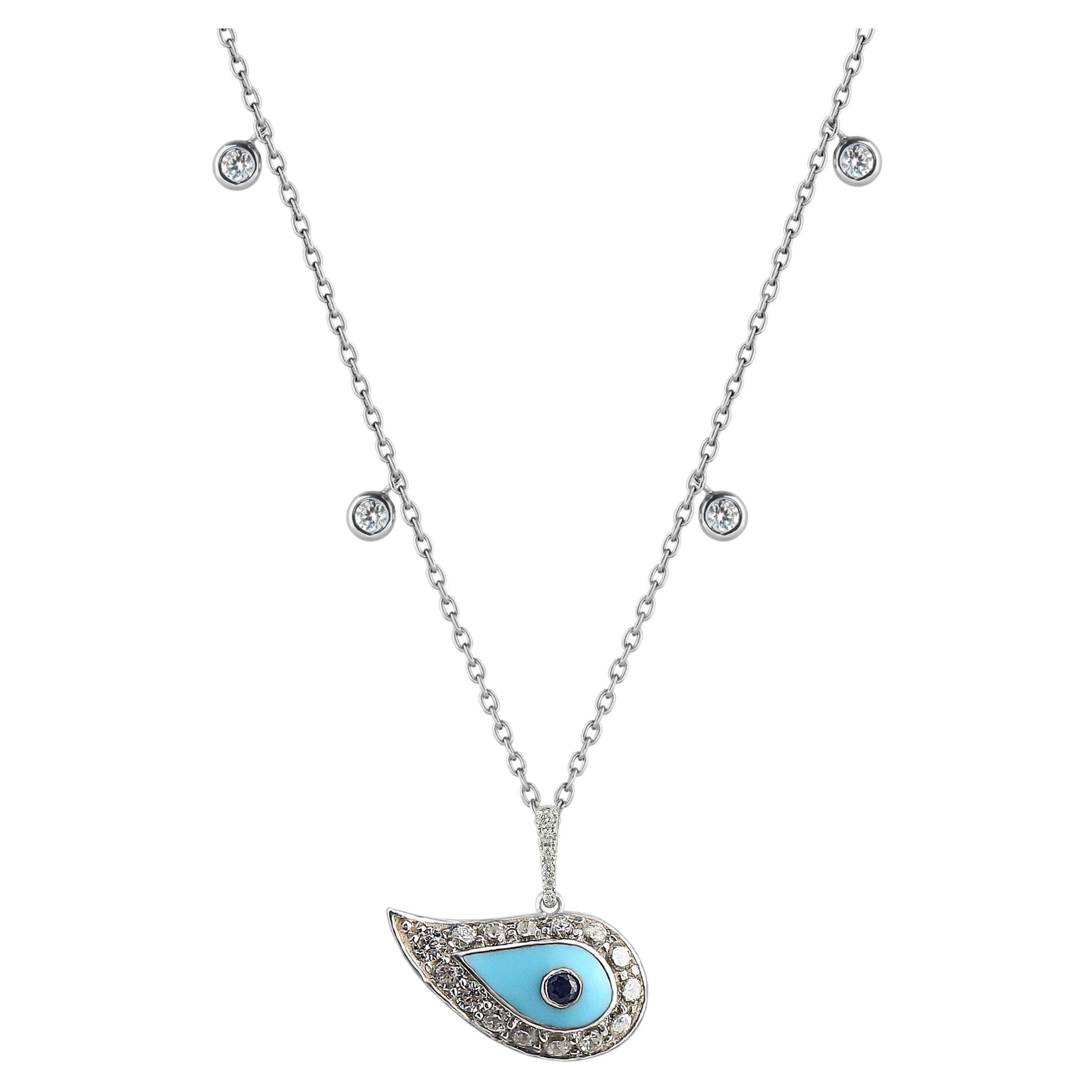 Turquoise Diamond 18 Karat Gold Evil Eye Necklace For Sale at 1stDibs