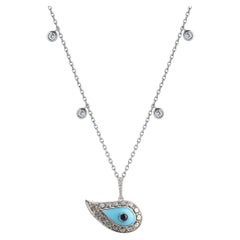 Diamond Talisman Necklace 18 Karat Gold Evil Eye Turquoise Enamel and Sapphire