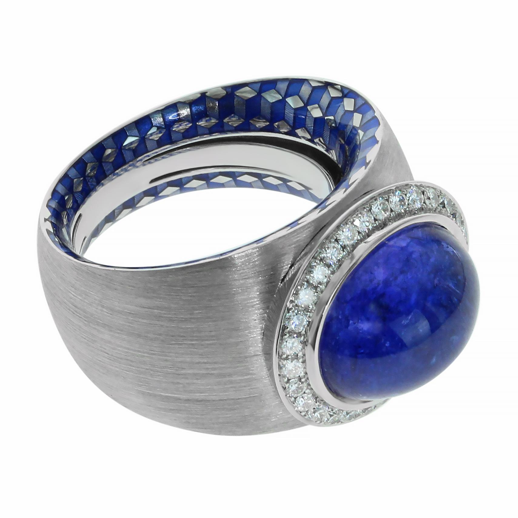 Diamond Tanzanite 18 Karat White Gold Kaleidoscope Enamel Ring

Please take a look at one of our trade mark texture in Kaleidoscope Collection - 