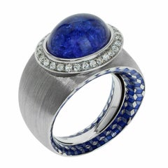 Bague kaléidoscope en or blanc 18 carats, diamants, tanzanite et émail