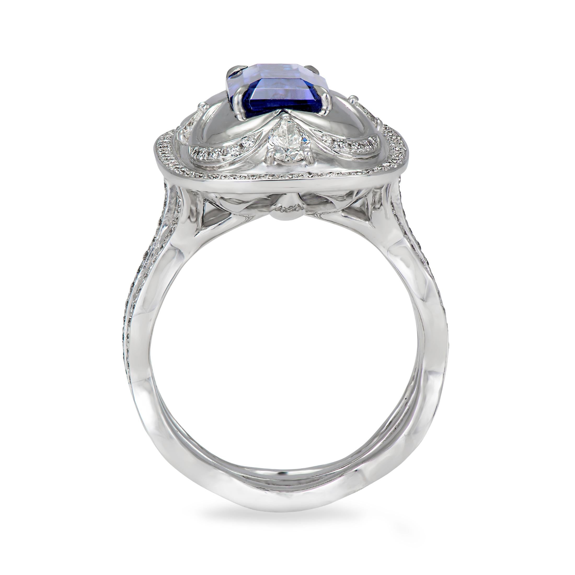 Modern Diamond and Tanzanite Cocktail Ring For Sale