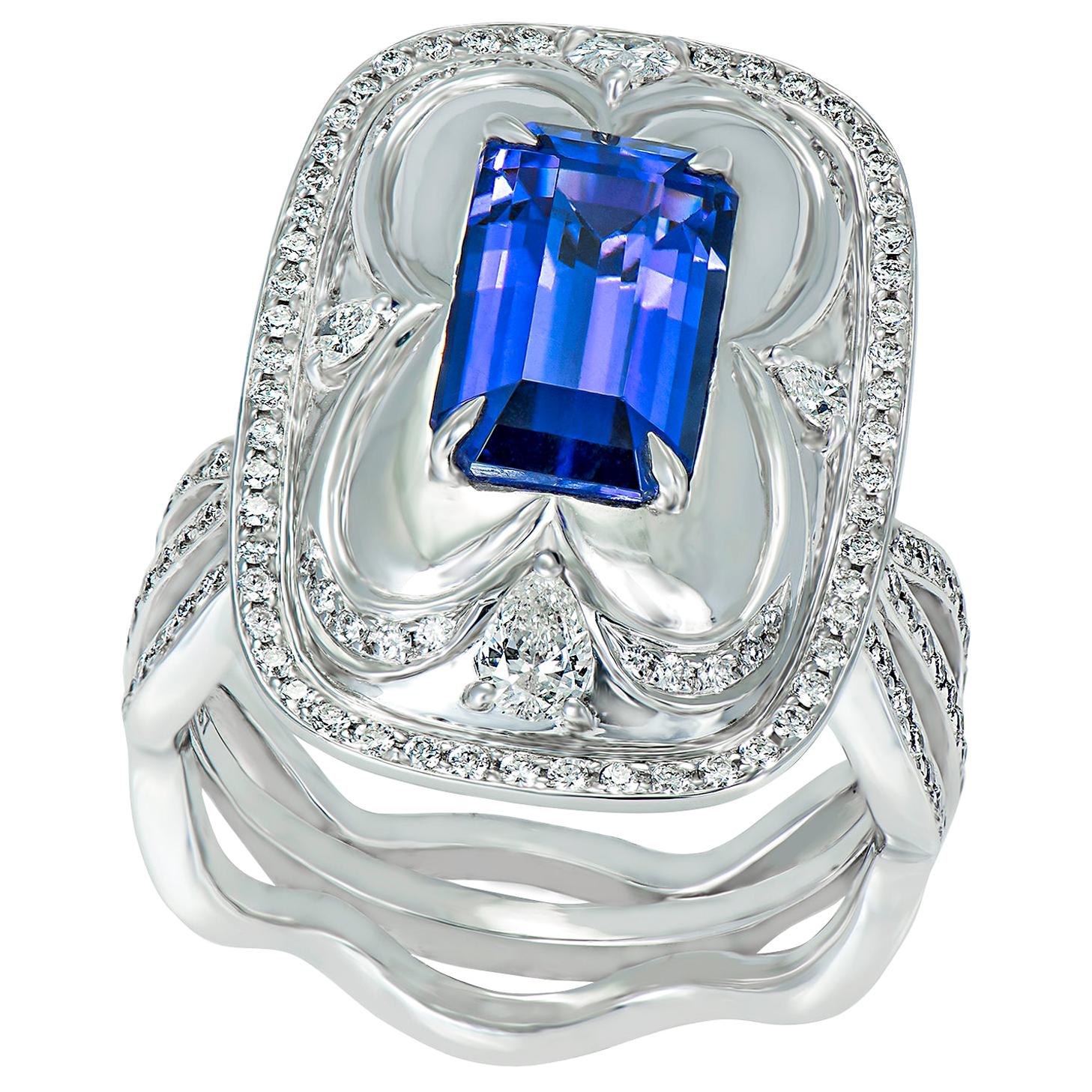Diamond and Tanzanite Cocktail Ring For Sale