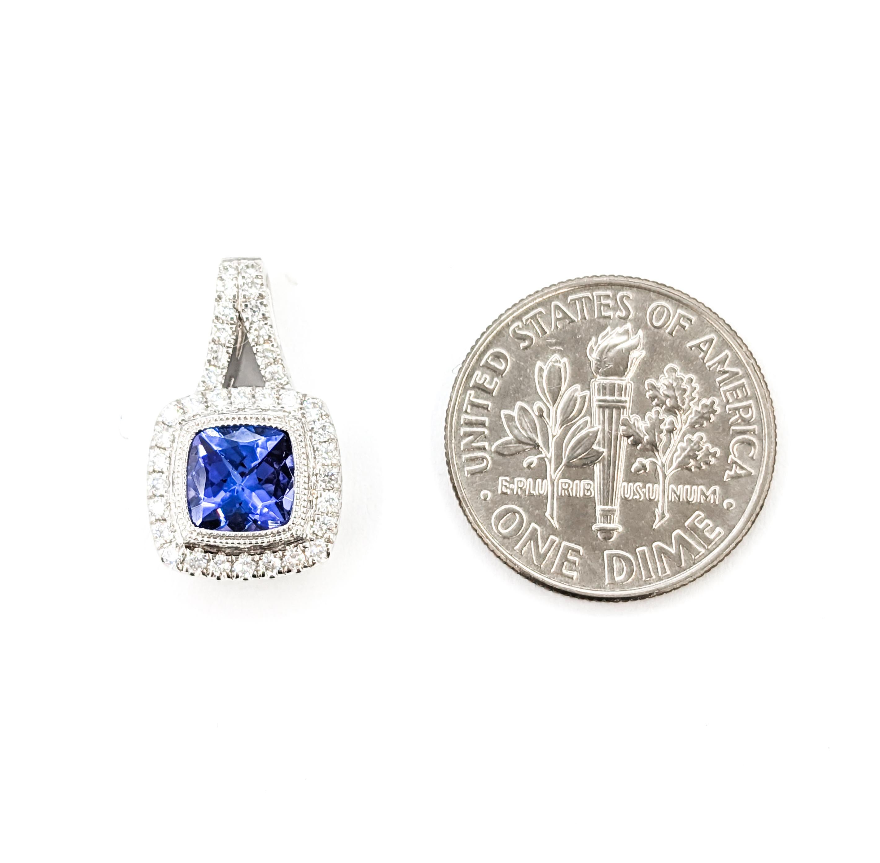 Taglio cuscino Ciondolo a goccia con diamante e tanzanite in oro bianco in vendita