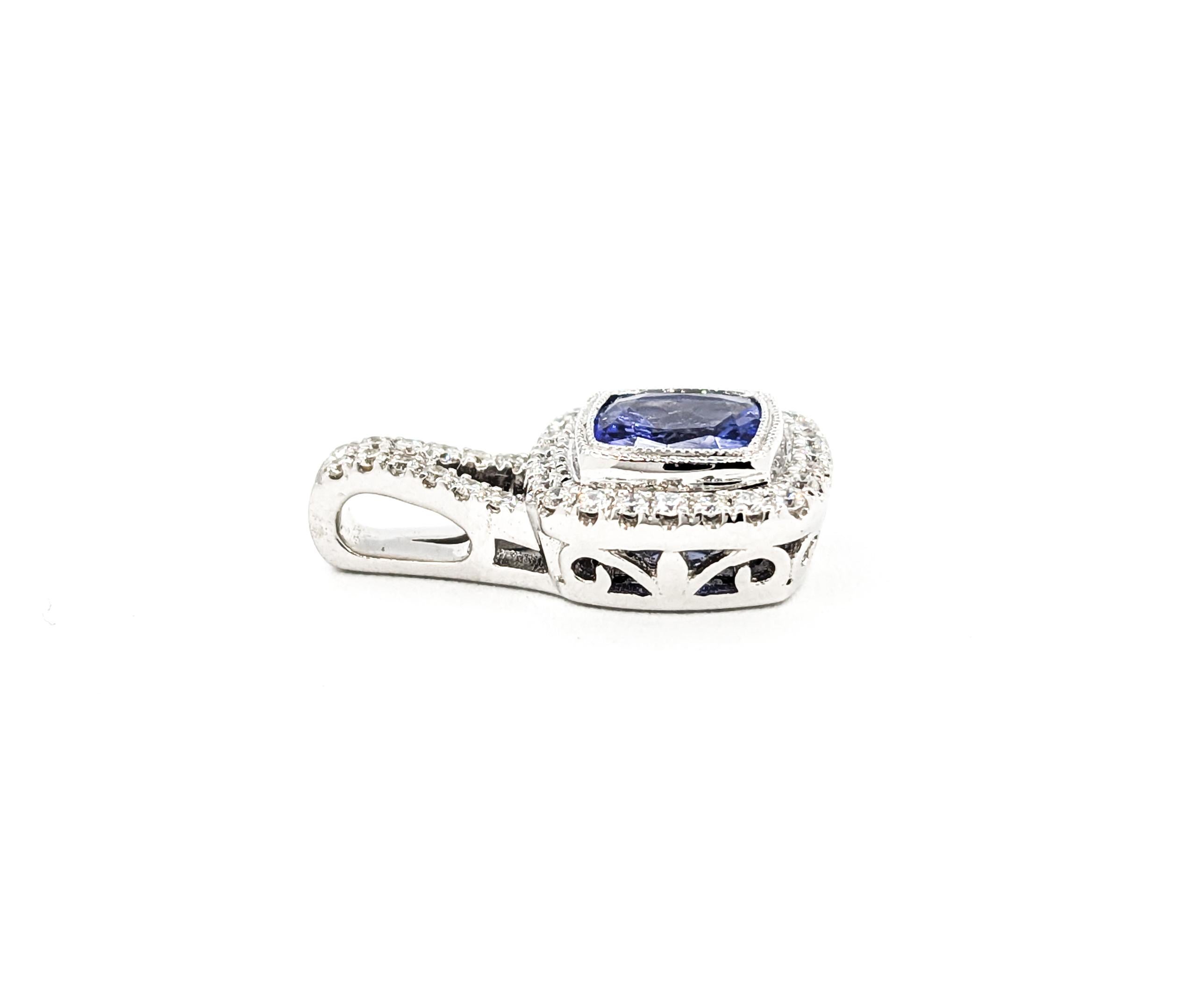 Ciondolo a goccia con diamante e tanzanite in oro bianco in vendita 1