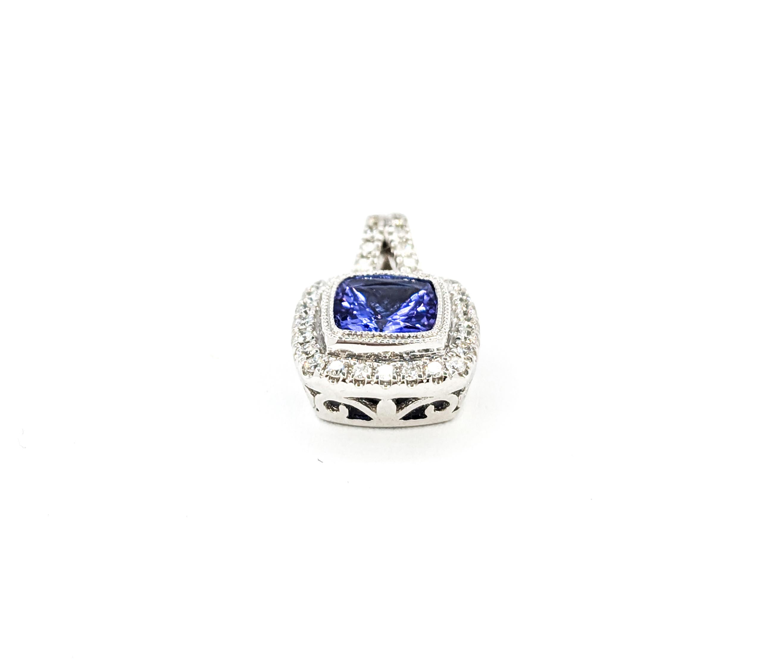 Ciondolo a goccia con diamante e tanzanite in oro bianco in vendita 2