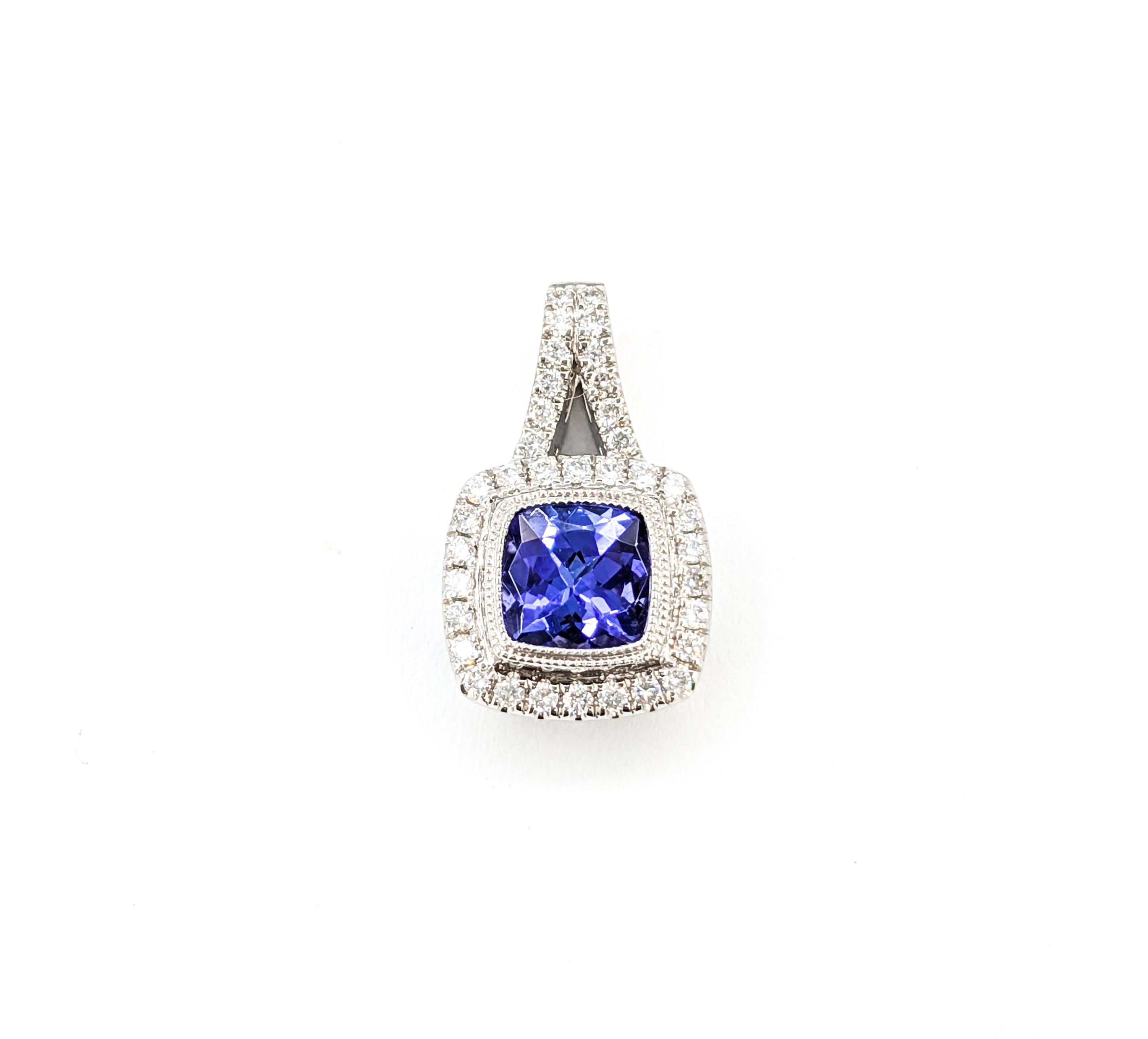 Ciondolo a goccia con diamante e tanzanite in oro bianco