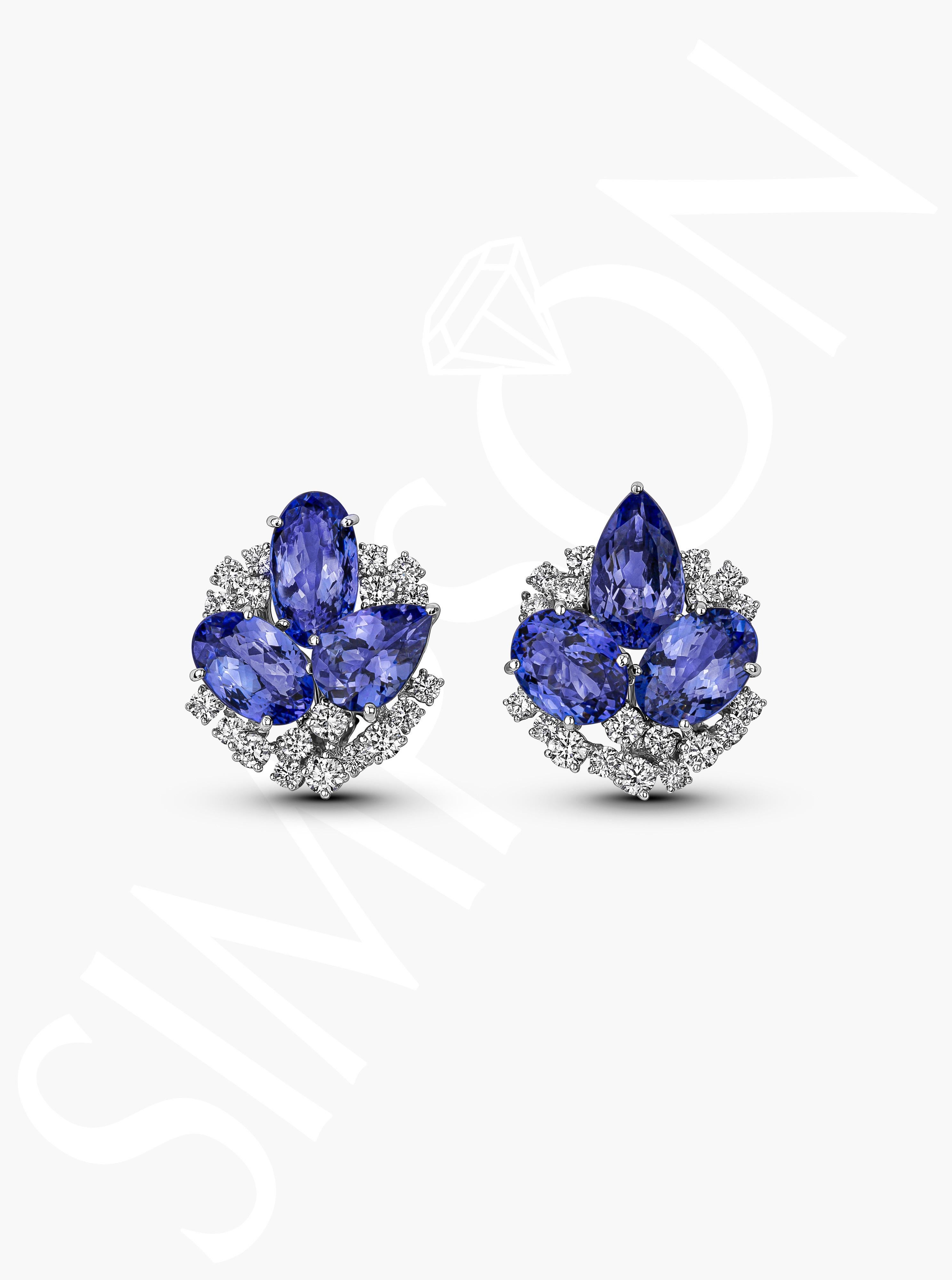 Taglio rotondo Orecchino con diamante e tanzanite in vendita