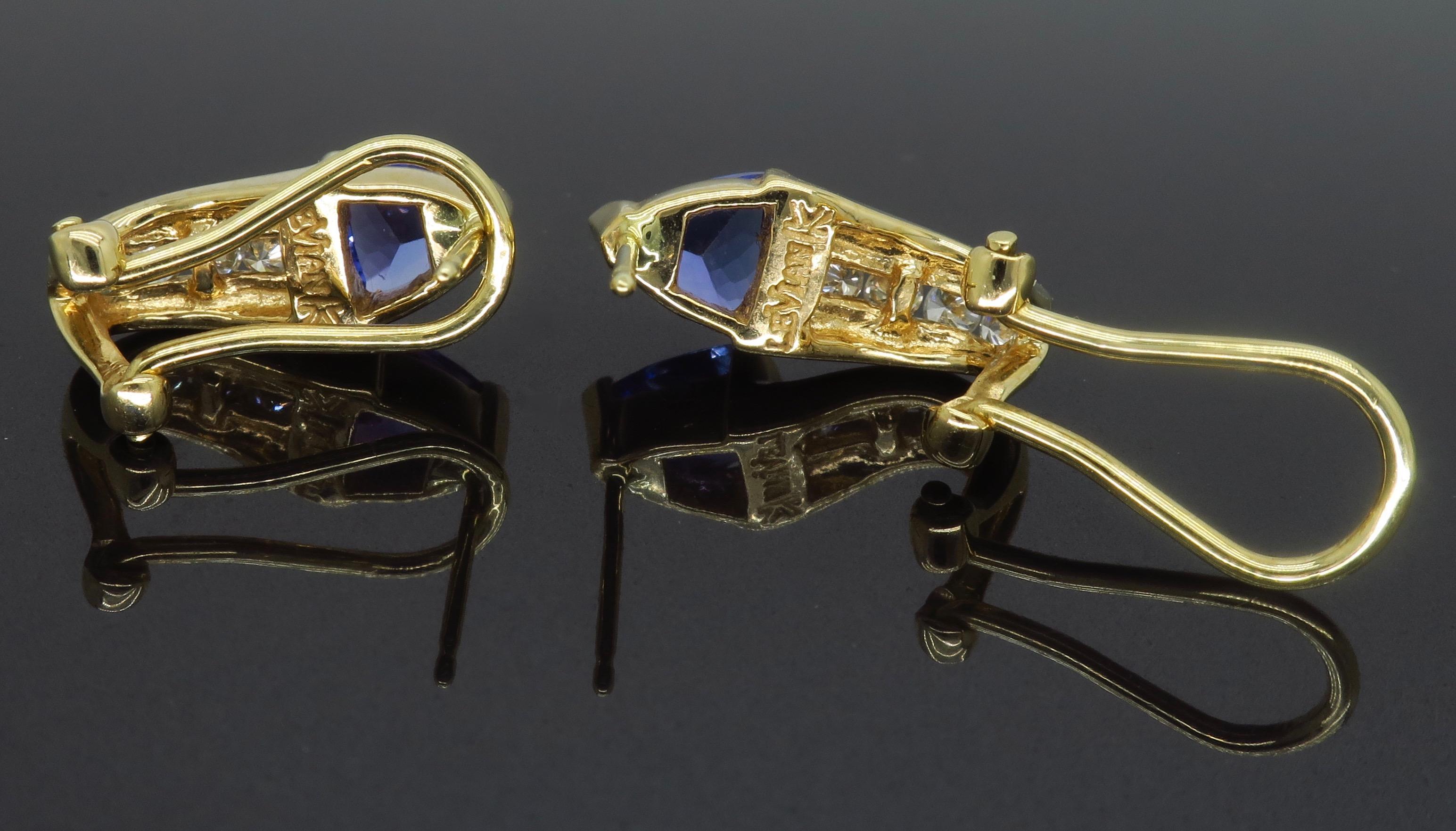 Diamond and Tanzanite Omega Back Earrings 1