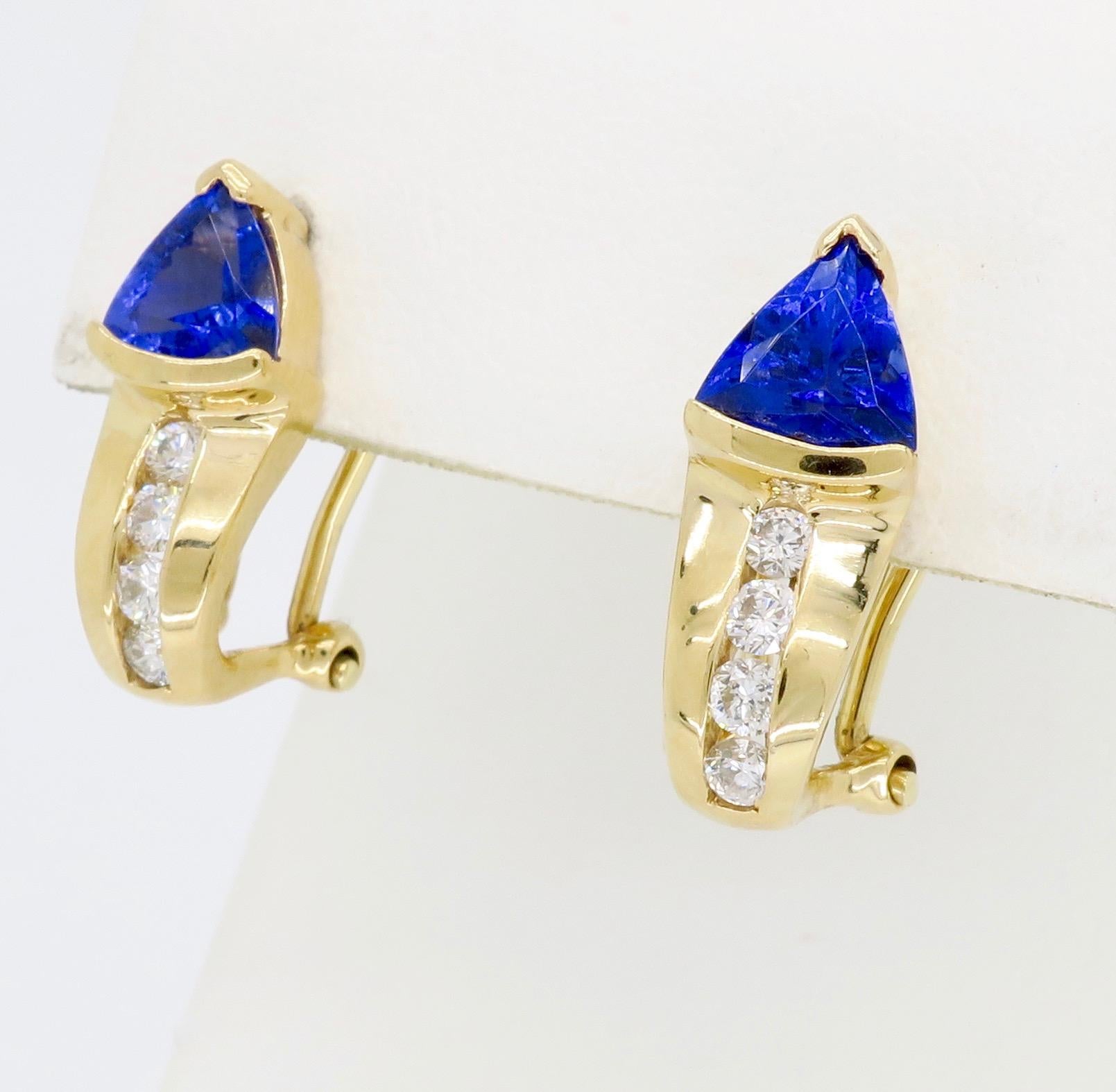 Diamond and Tanzanite Omega Back Earrings 2