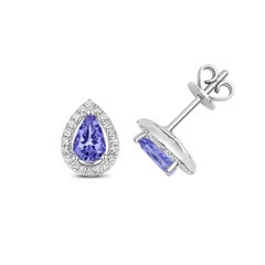 DIAMOND & TANZANITE PEAR SHAPE HALO STUDS IN 9CT WHITE Gold