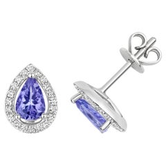 DIAMOND & TanZANITE PEAR SHAPE HALO-STUDS IN 9CT WEISSEM Gold