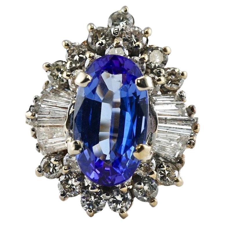 Diamond Tanzanite Ring 14K Gold Band For Sale