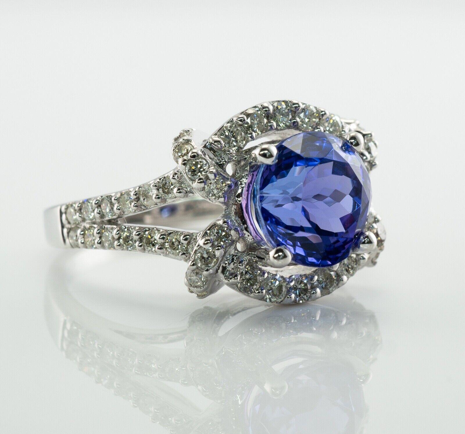 Round Cut Diamond Tanzanite Ring 18K White Gold by Galaxy For Sale