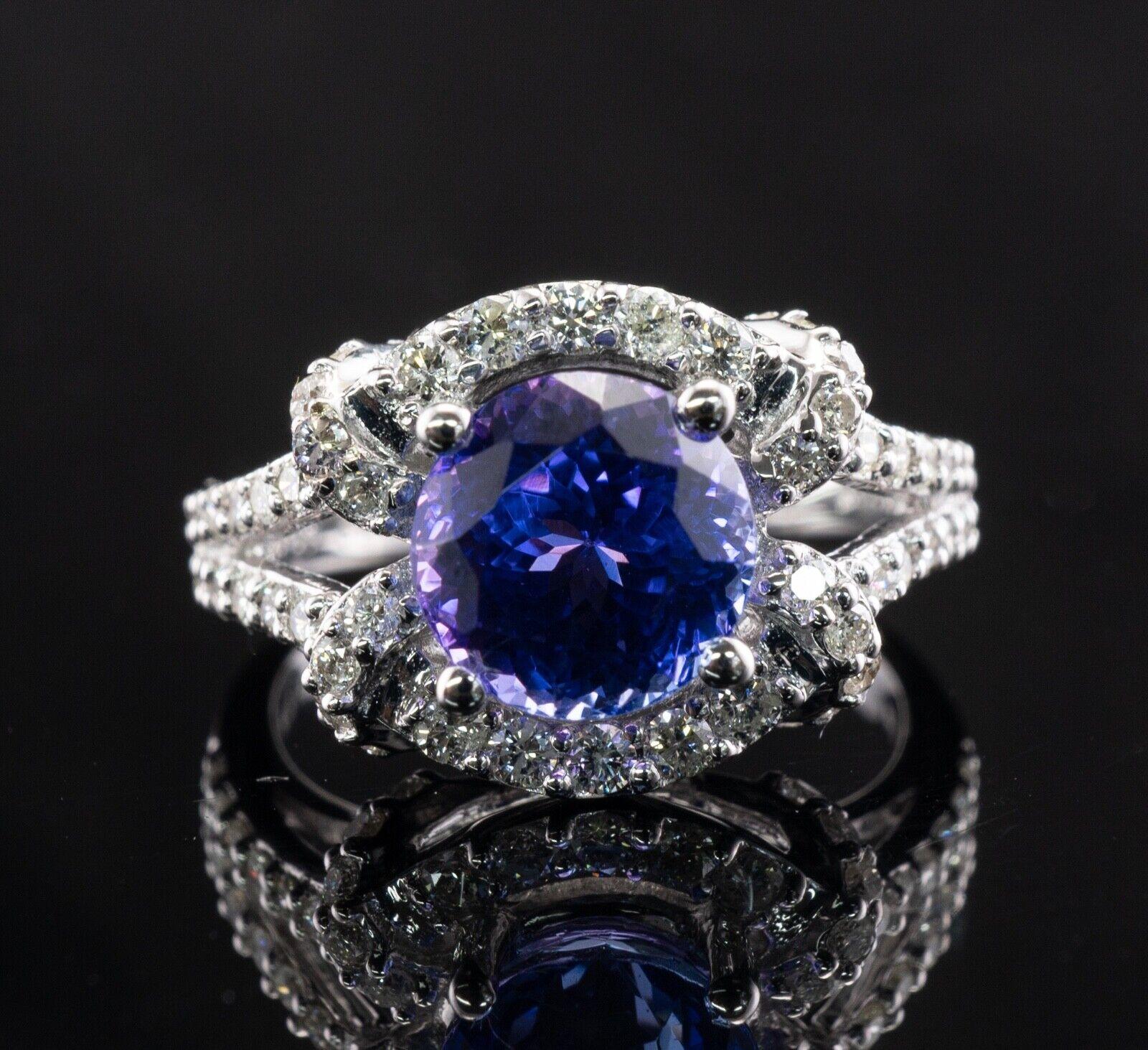 Diamond Tanzanite Ring 18K White Gold by Galaxy In Good Condition For Sale In East Brunswick, NJ