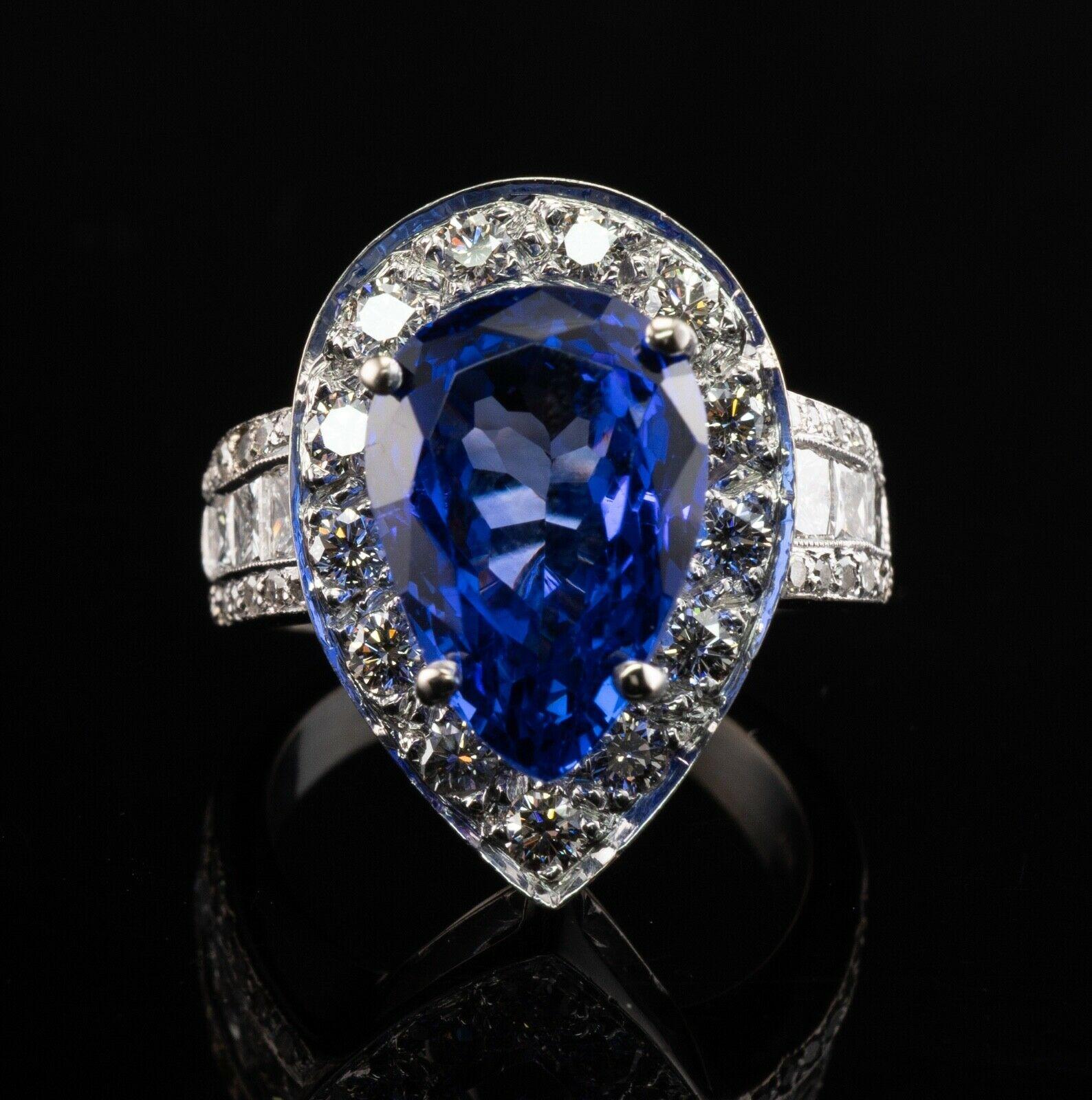 Diamond Tanzanite Ring 7.5cts Pear Cut 18K White Gold For Sale 1