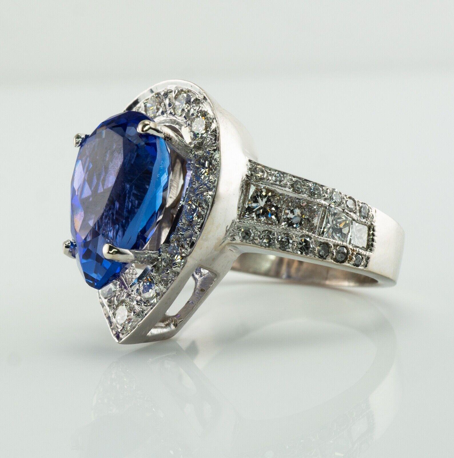 Diamond Tanzanite Ring 7.5cts Pear Cut 18K White Gold For Sale 3