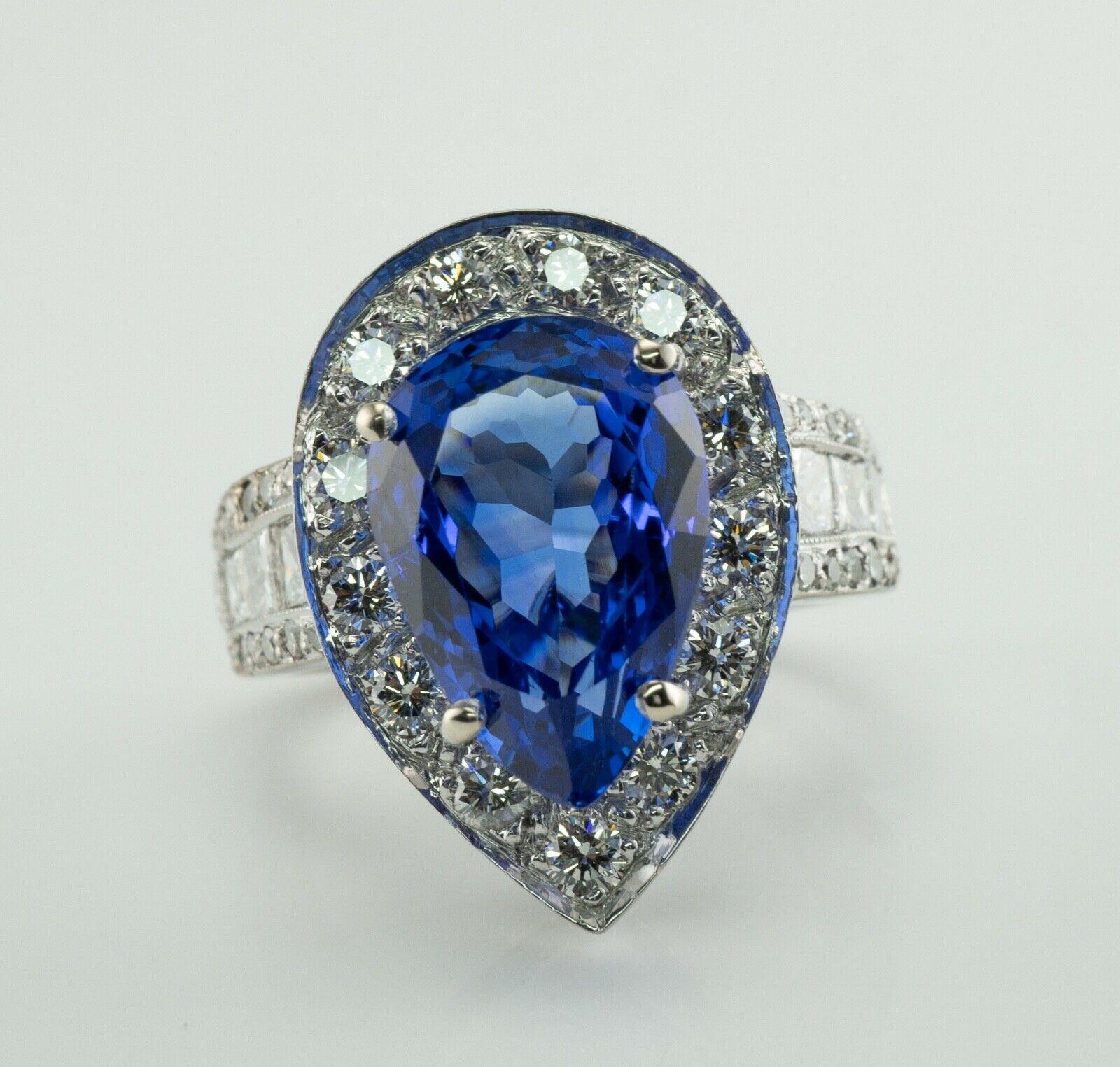 Diamond Tanzanite Ring 7.5cts Pear Cut 18K White Gold For Sale 4