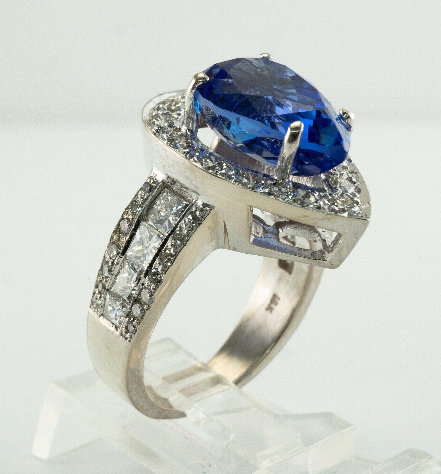 Diamond Tanzanite Ring 7.5cts Pear Cut 18K White Gold For Sale 5