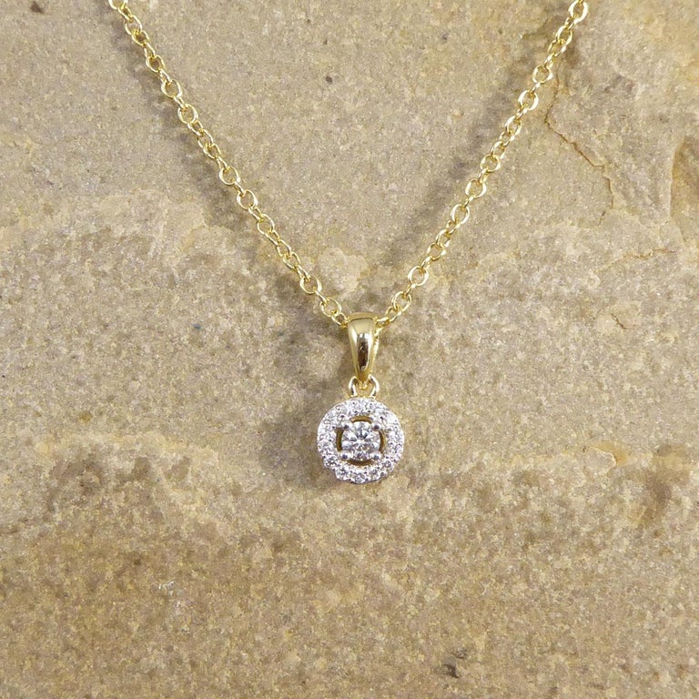 Diamond Target Cluster Pendant Necklace in 9ct Yellow Gold For Sale at ...