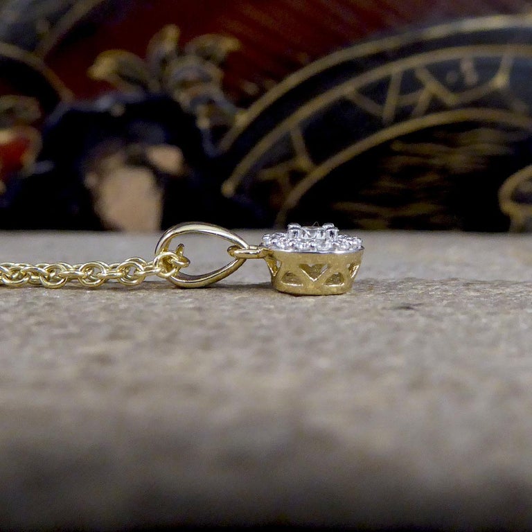 Diamond Target Cluster Pendant Necklace in 9ct Yellow Gold For Sale at ...