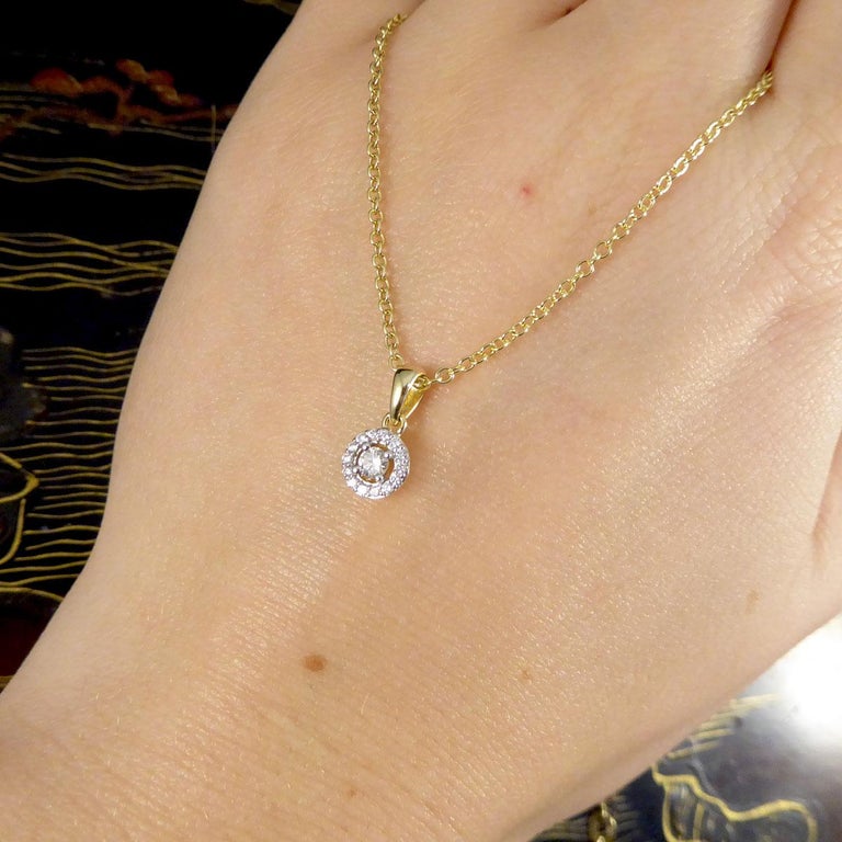 Diamond Target Cluster Pendant Necklace in 9ct Yellow Gold For Sale at ...