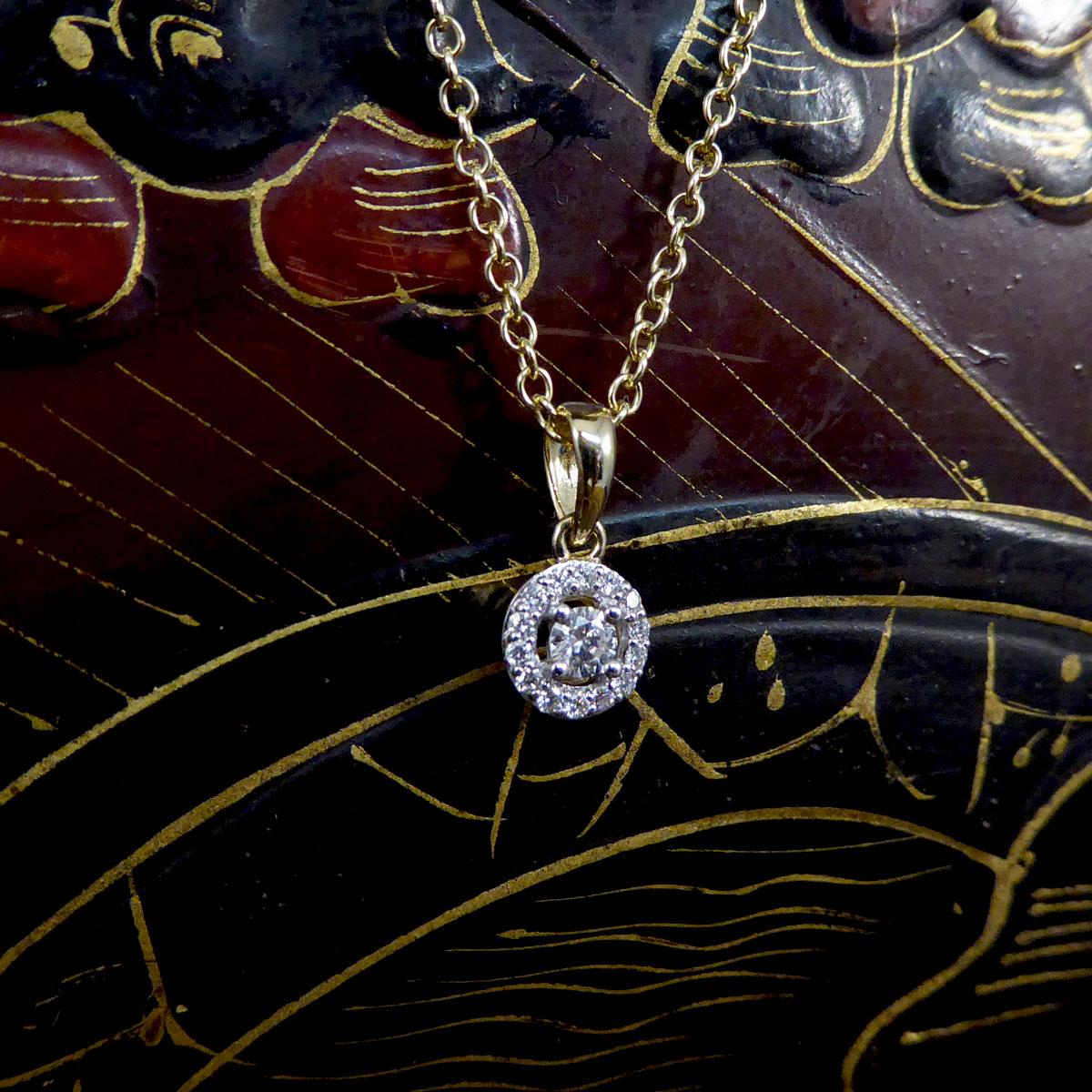 Round Cut Diamond Target Cluster Pendant Necklace in 9ct Yellow Gold
