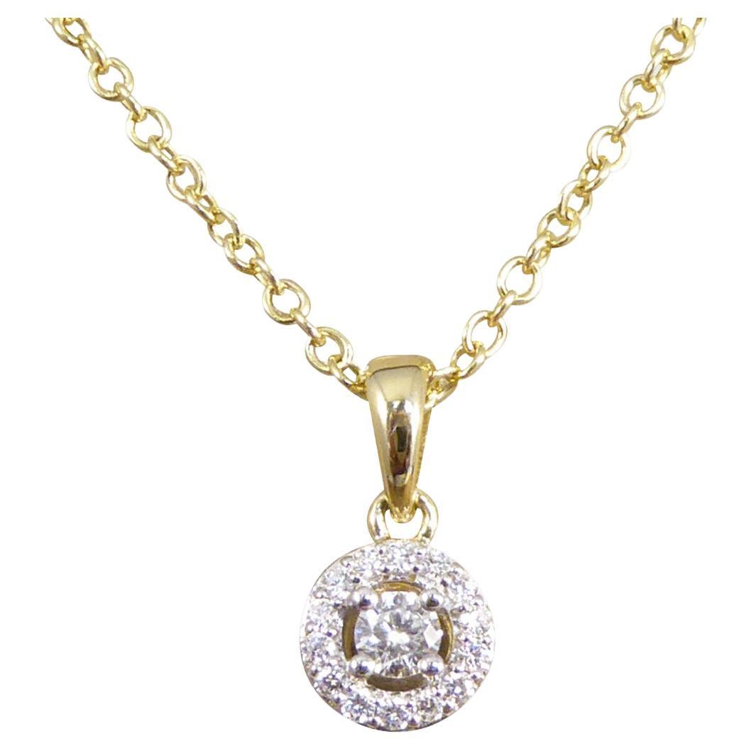 Diamond Target Cluster Pendant Necklace in 9ct Yellow Gold