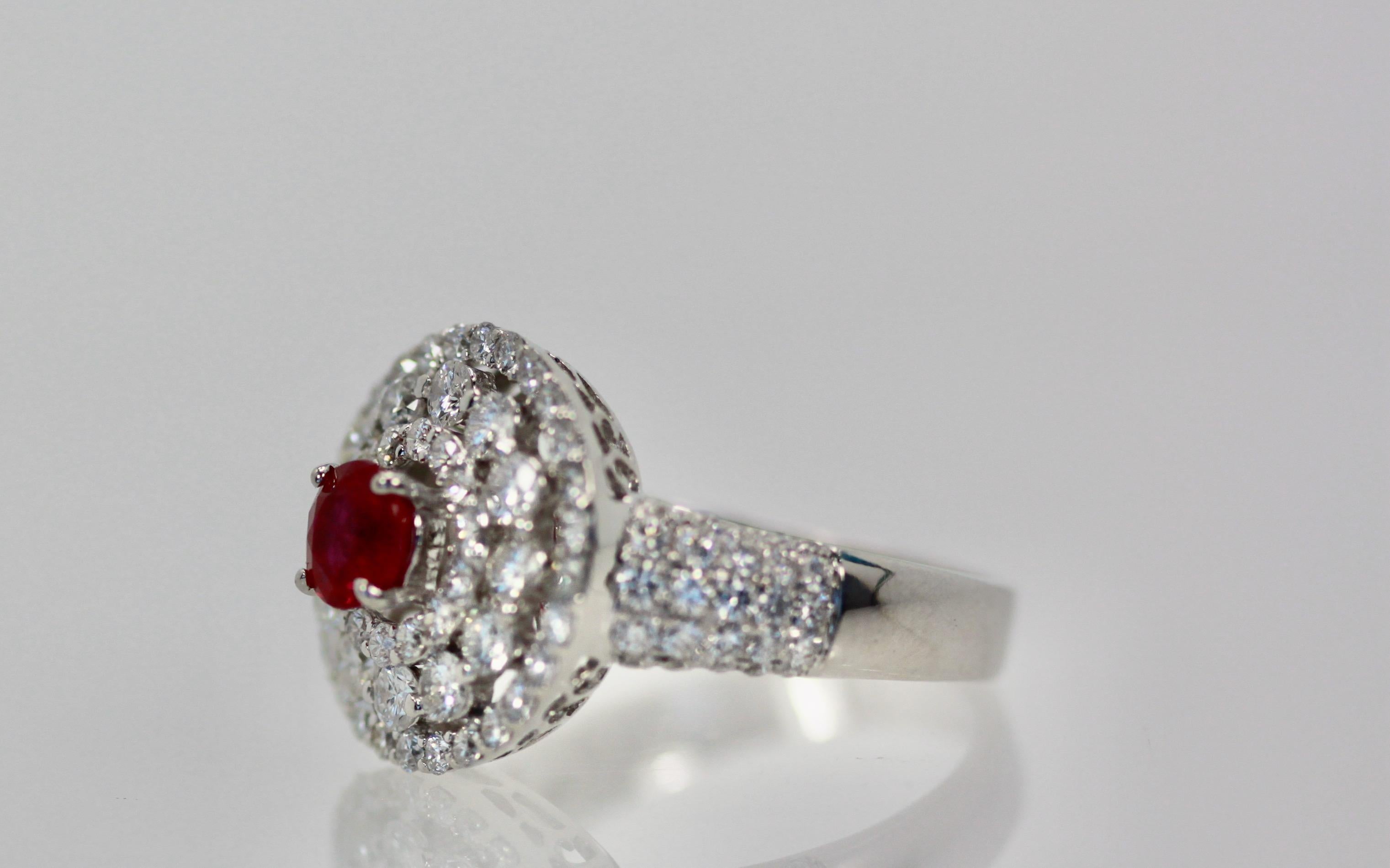 Women's Diamond Target Ring 2 Carat Ruby Center 18 Karat For Sale