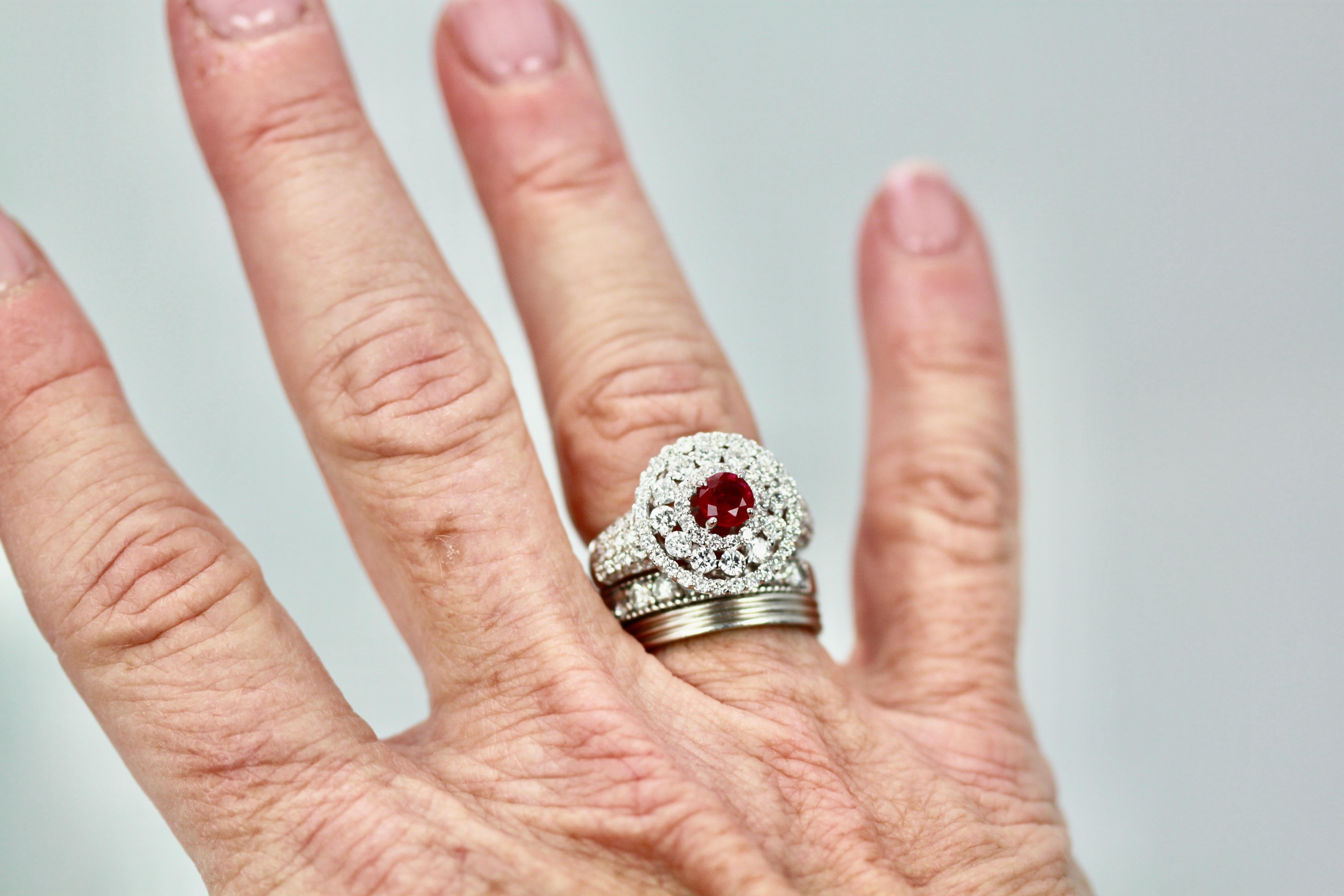 Diamond Target Ring 2 Carat Ruby Center 18 Karat For Sale 2