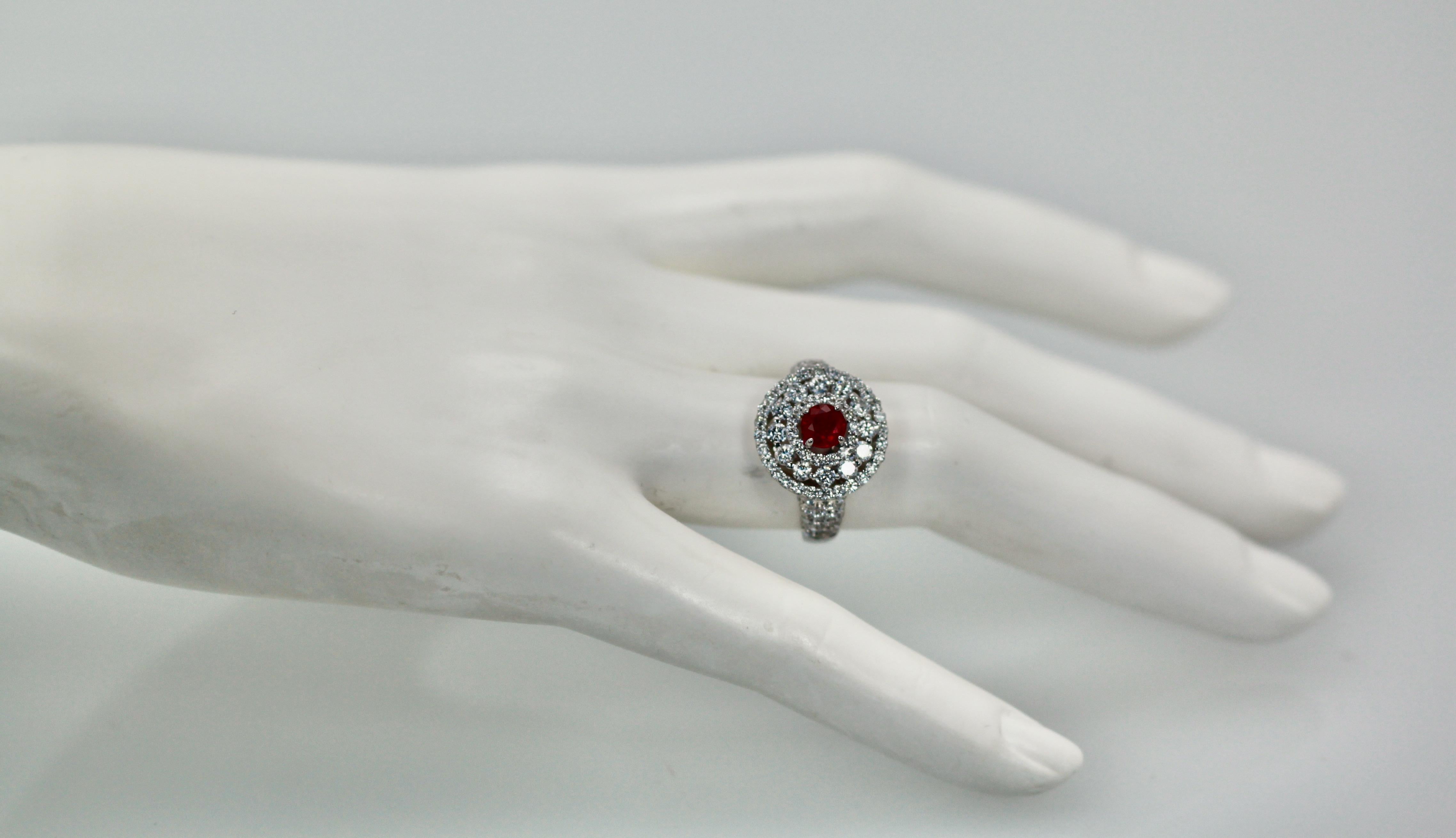 Diamond Target Ring 2 Carat Ruby Center 18 Karat For Sale 3