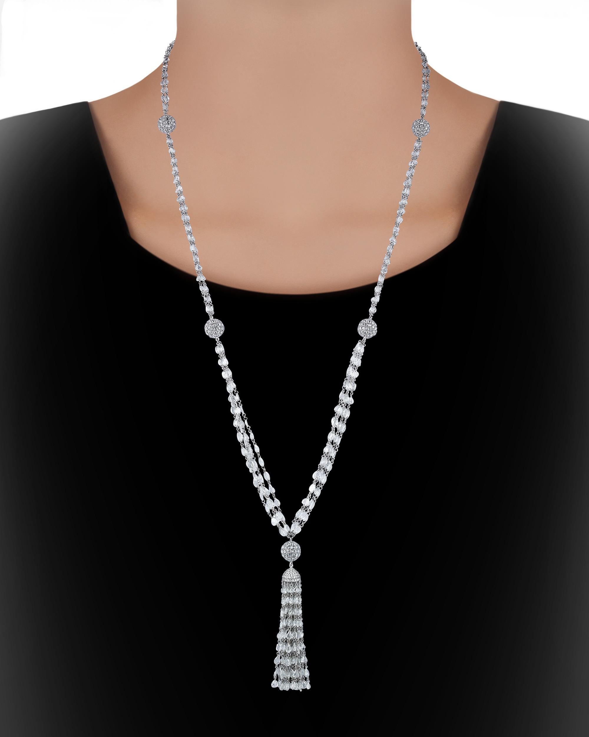 Modern Diamond Tassel Necklace, 53.94 Carats For Sale