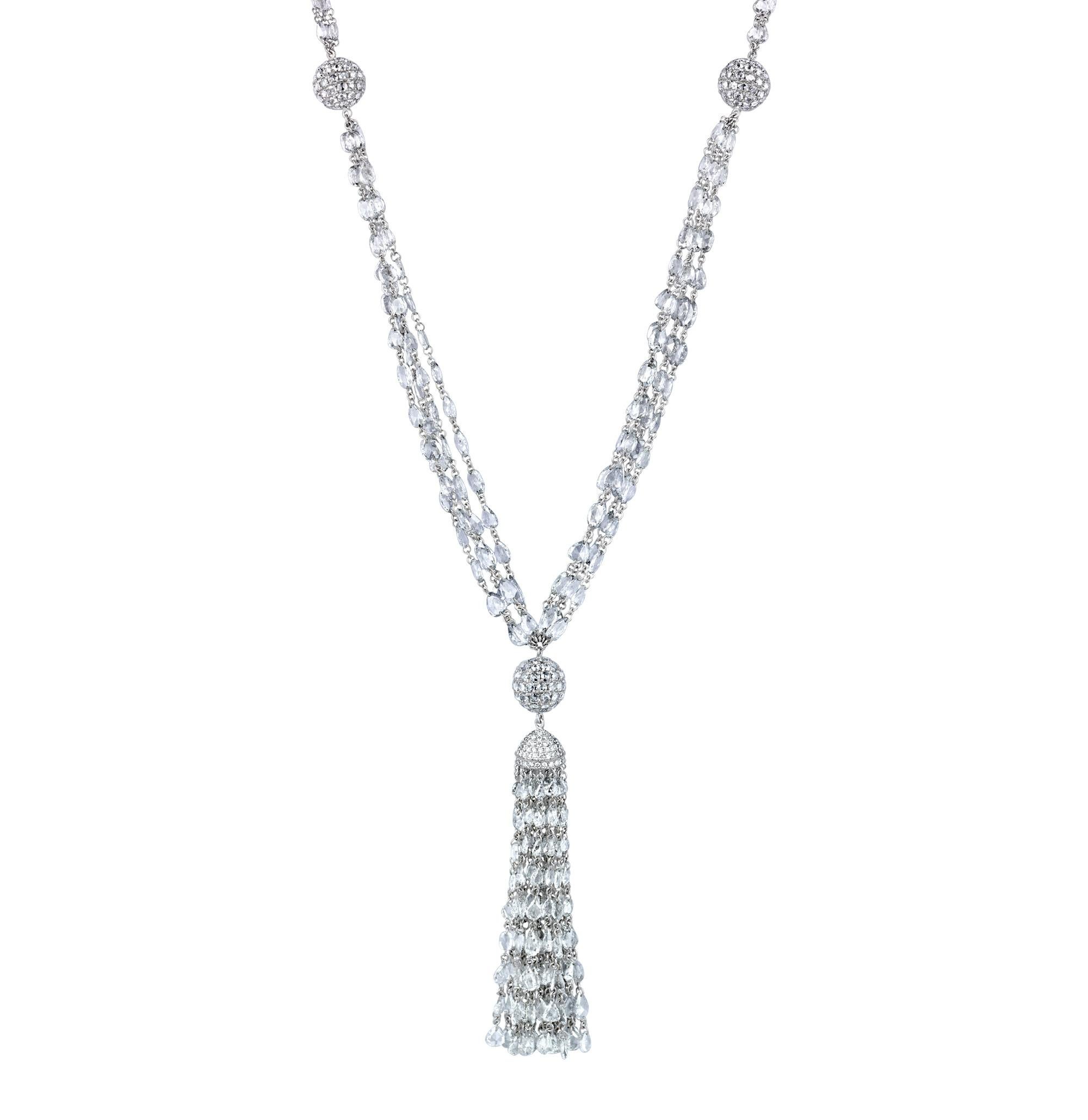 Rose Cut Diamond Tassel Necklace, 53.94 Carats For Sale