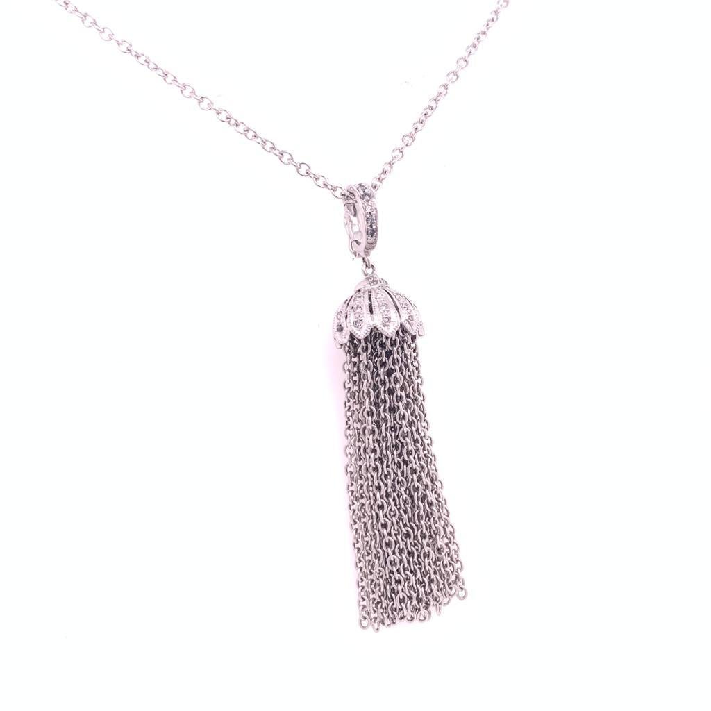 Diamond Tassel Pendant Chain Necklace 18k Gold 0.15 TCW Certified In New Condition For Sale In Brooklyn, NY