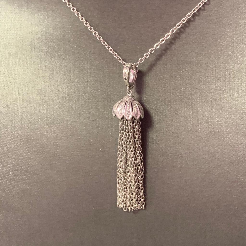 Women's Diamond Tassel Pendant Chain Necklace 18k Gold 0.15 TCW Certified For Sale