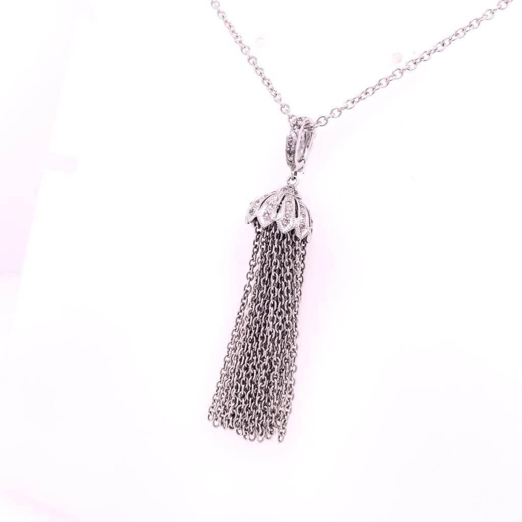 Diamond Tassel Pendant Chain Necklace 18k Gold 0.15 TCW Certified For Sale 2