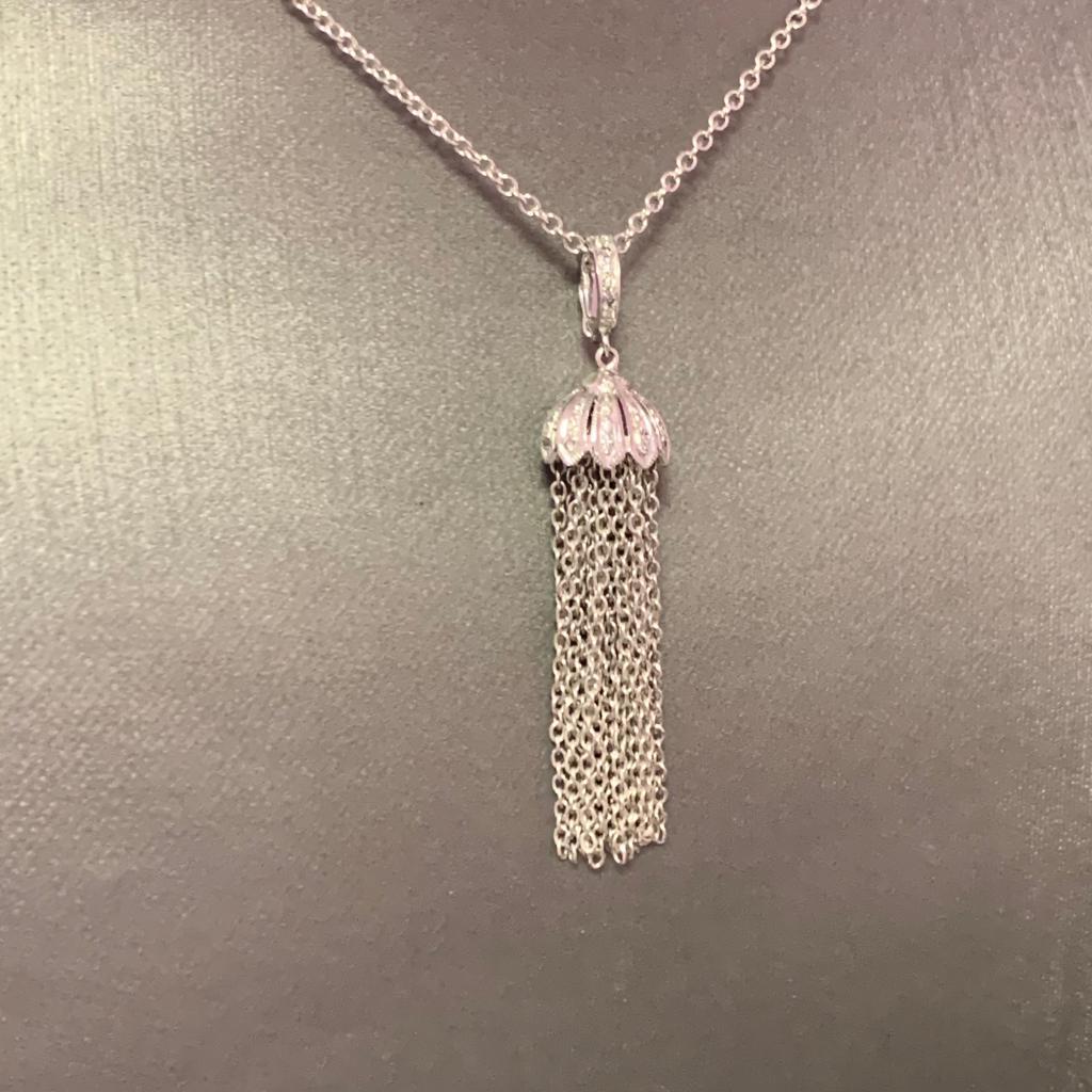Diamond Tassel Pendant Chain Necklace 18k Gold 0.15 TCW Certified For Sale 4