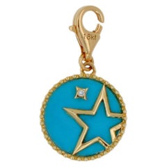 Diamond Teal Turquoise Shooting Star Celestial Sky Gold Medallion Charm Pendant