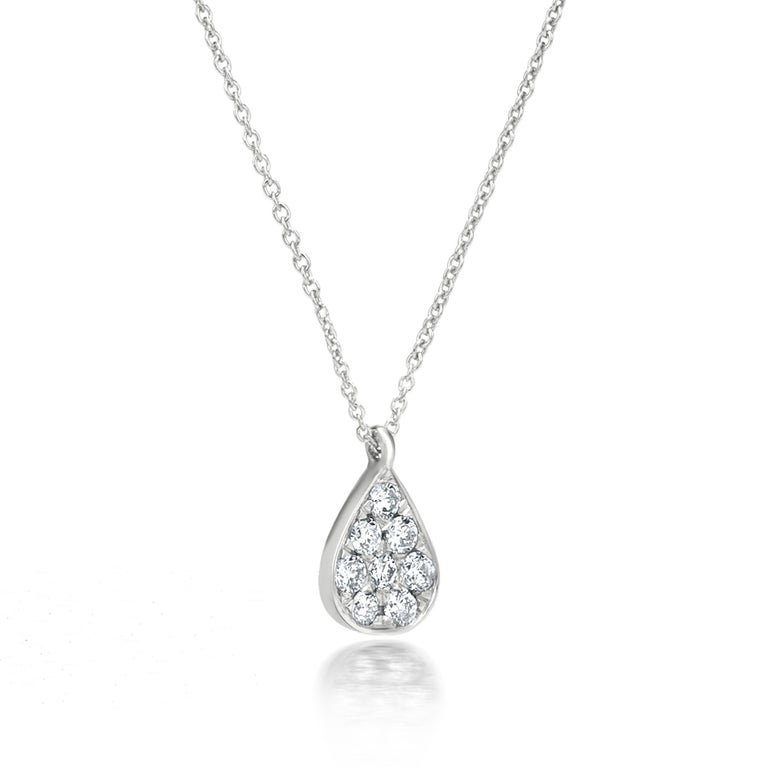 Luxle Diamond Tear Drop Pendant Necklace 18K White Gold For Sale at 1stDibs