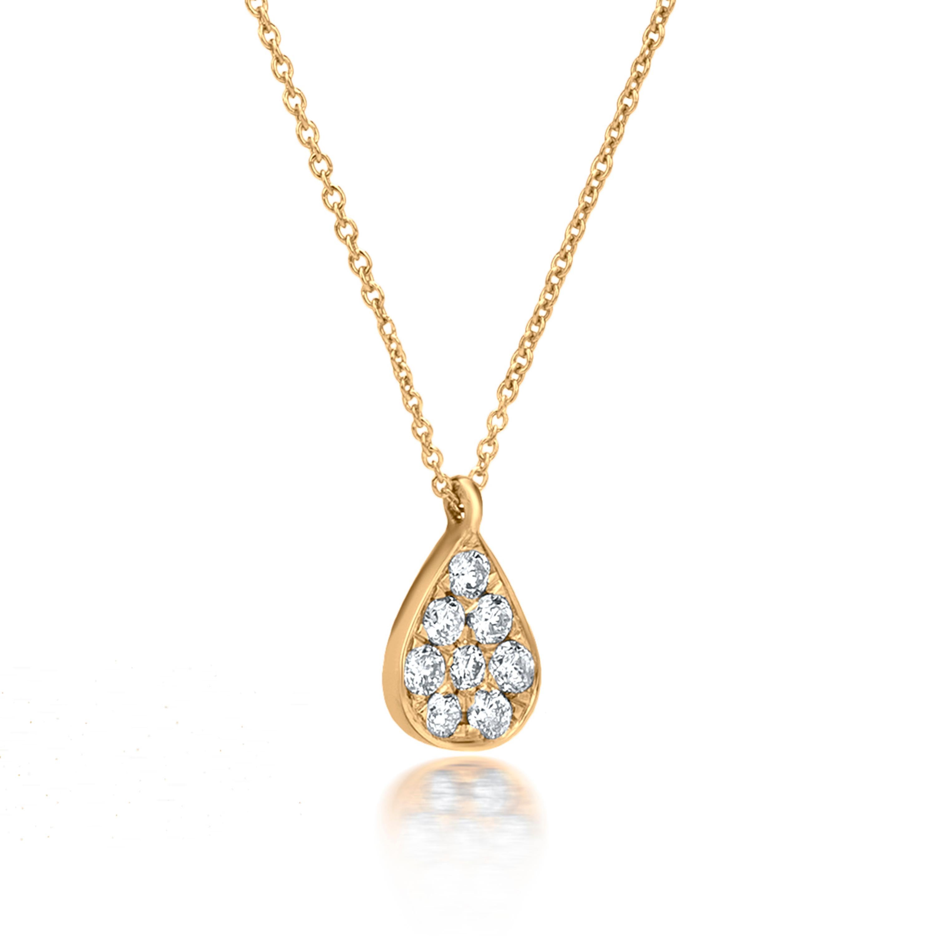 Contemporary Luxle Diamond Tear Drop Pendant Necklace in 18K Yellow Gold